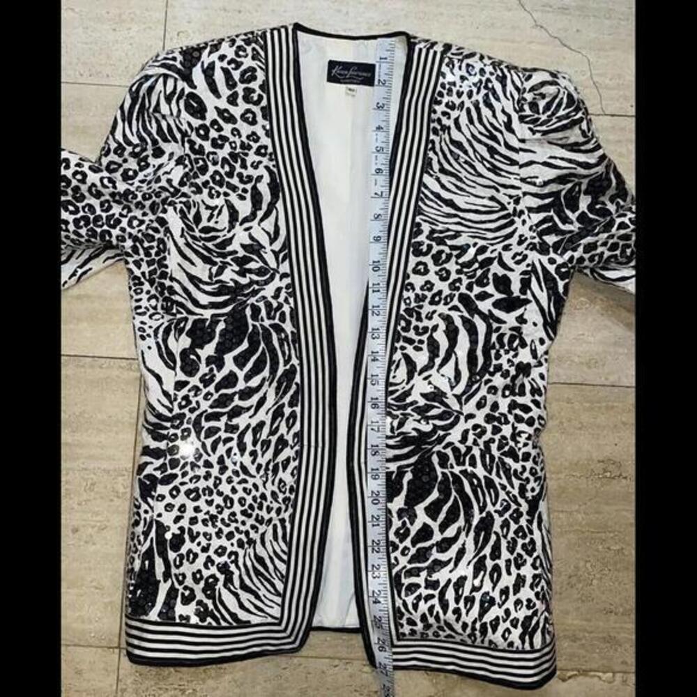 Vintage Karen‎ Lawrence by Matthew Jacket Metallic Black White Sequin Size 10 - Picture 4 of 5